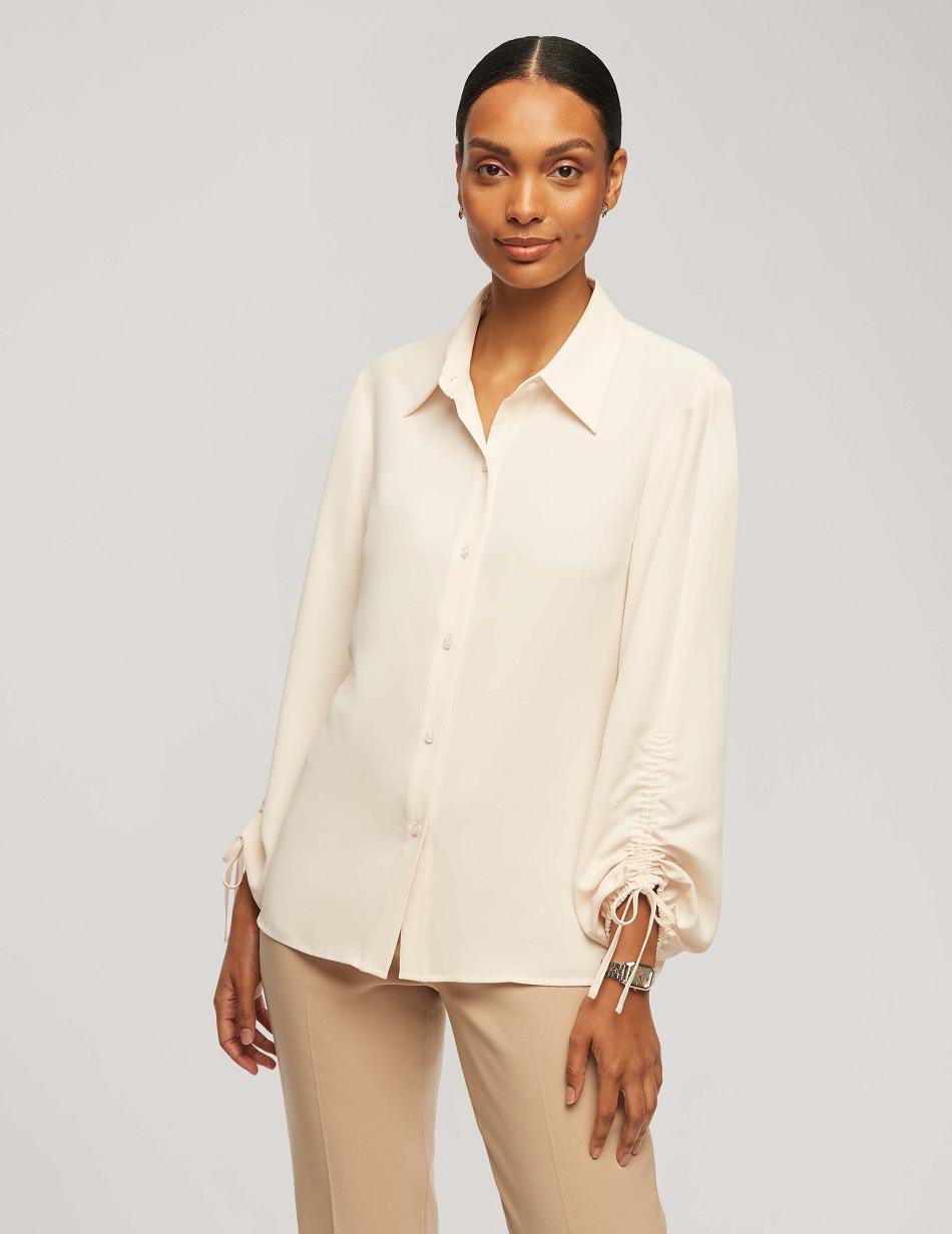 Hauts Anne Klein Ruched Sleeve Button-Down Blouse   | YAE-1241910